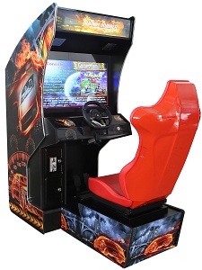 A-G 32 LCD RACING arcade met SEAT en 150 RACING GAMES BURNIN RUBBER + OUTRUN 14